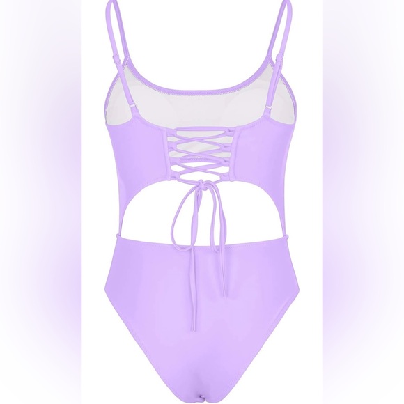 NWT Meyeeka Scoop Neck Cut Out Front Lace Up Back High Cut Monokini One Piece - Picture 5 of 9